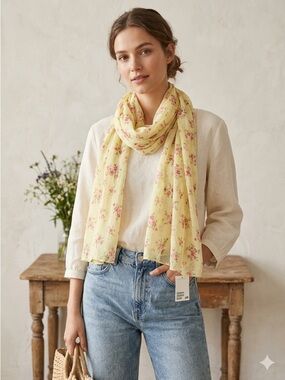 Vintage BUTTER YELLOW H&M "Cottagecore" Floral Crinkle Scarf 2 FOR $20 BUNDLE